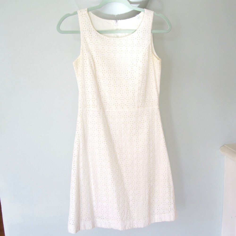 White cotton sleeveless eyelet lace dress